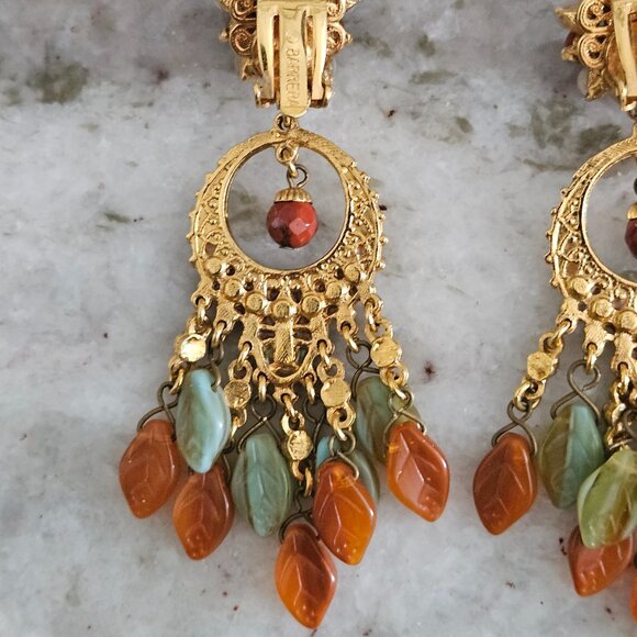 RARE JOSE MARIA BARRERA FALL LEAF STONE CRYSTAL DROP DANGLE CHANDELIER EARRINGS - Picture 9 of 11